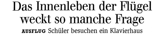 Zeitungsartikel über Gruppenführung durch die Klavierhaus-Werkstatt